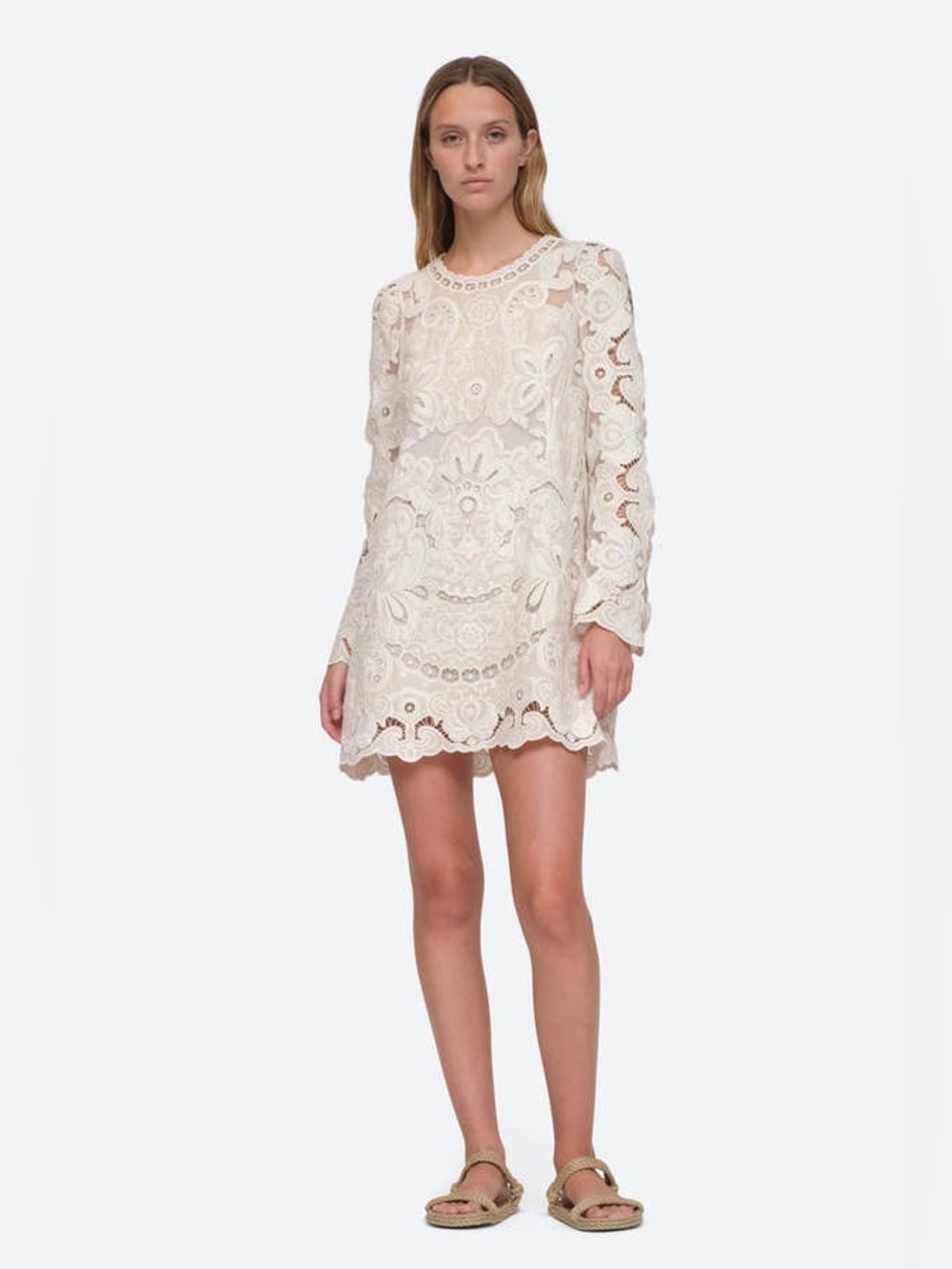 Sea New York White Cream Lace Long-Sleeve Lysa Embroidered Mini Dress - Picture 5 of 16
